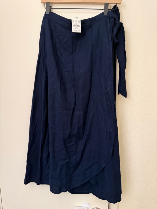 J. Crew Dresses & Skirts - New J.Crew Factory Navy Linen Blend Faux Wrap Midi Skirt with Side Tie M